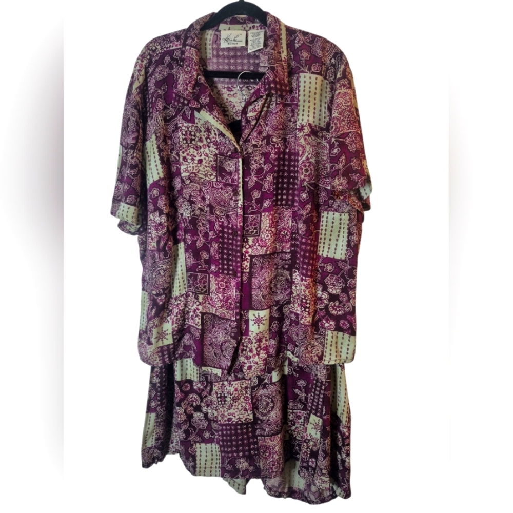 Timeless Vintage Kathie Lee Skort Set | Purple Patchwork | Size 22W/24W